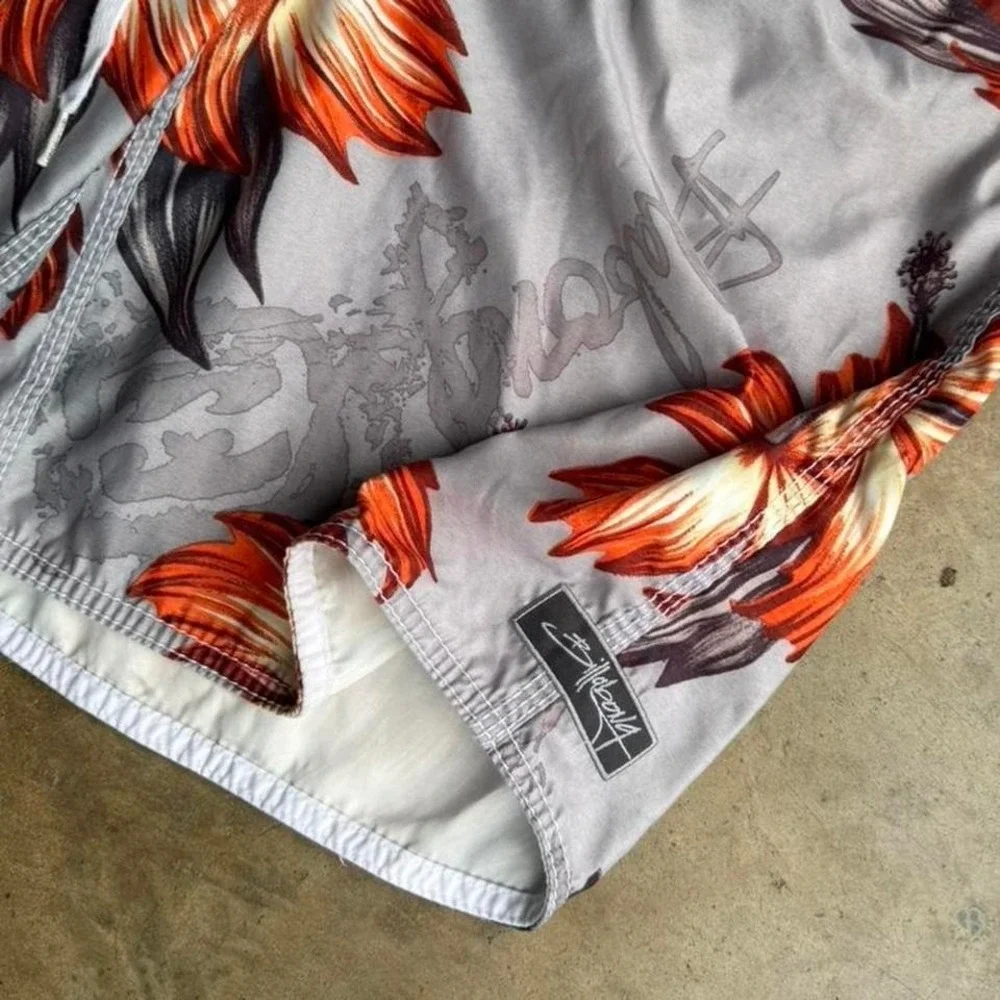 Vintage Y2K Orange grey billabong floral swim trunks size 32